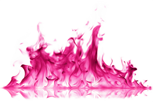 Vivid pink flames with reflection on isolated on a transparent background pink fire