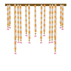 Obraz premium Marigold floral hanging border with lotus for stage backdrop setup design for Indian wedding haldi mehendi sangeet ceremony invitation design card 