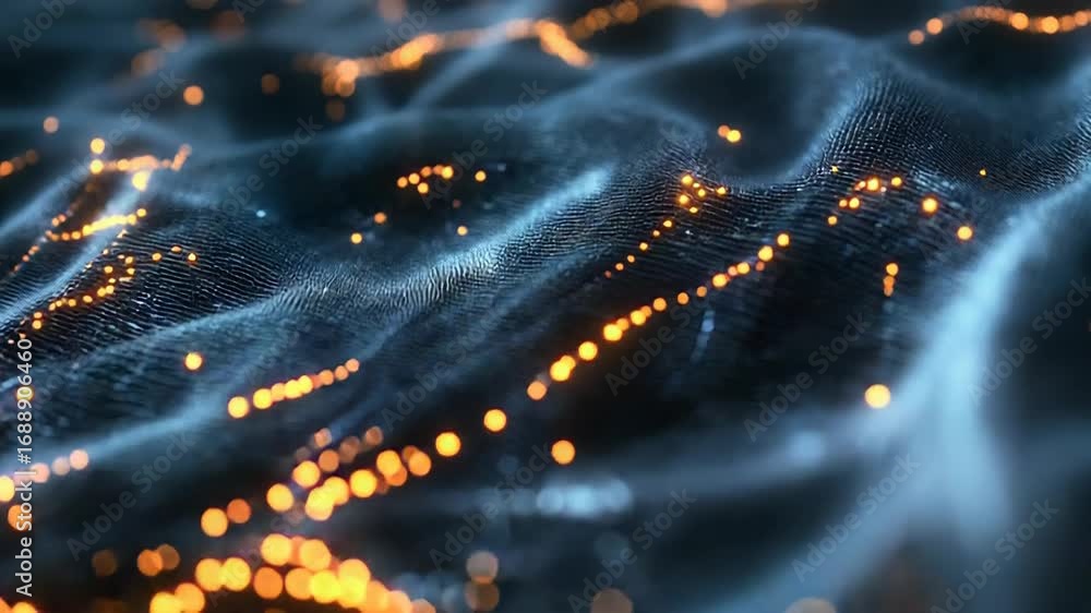 Poster glowing digital waves with dynamic light patterns