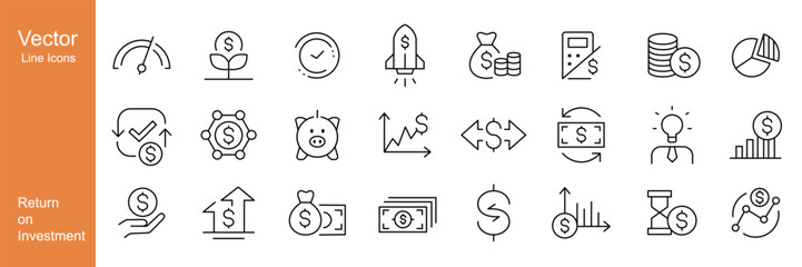 Return on Investment Icons - Vector Line. Editable Stroke.