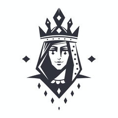 Pixel Art Queen Icon with Crown on White Background Digital