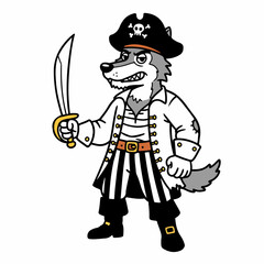 Fierce wolf pirate with sword and hat ready for adventure