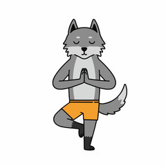 Calm wolf in yoga tree pose finding inner peace and balance