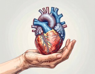 A hand holds a detailed anatomical heart