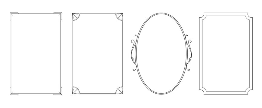 Black and white rectangle frames and oval frame isolated collection art deco Thin Luxury borders set linear shape bundle ornaments floral element different lines headers for invitations cards photo