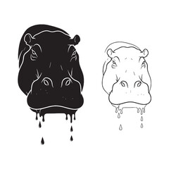 Defined Hippo Silhouette & Hippo Lineart – Vector Drawing with Clear Wildlife Form – Black Vector of Hippo – Vector Set of Hippo