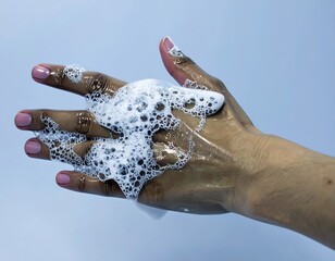 A hand with soapy suds