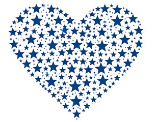 A heart-shaped design filled with many blue stars