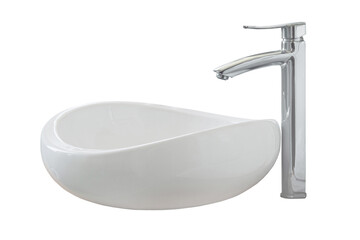 white washbasin with tap isolated on white background
