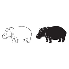 Defined Hippopotamus Silhouette & Hippopotamus Lineart – Vector Template Featuring Strong Wildlife Frame – Black Vector of Hippopotamus – Vector Set of Hippopotamus