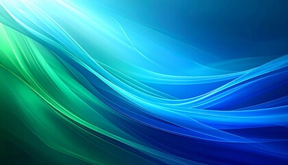 Dynamic blue and green abstract waves create a vibrant, flowing background.