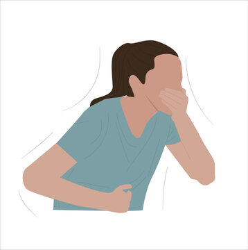 nauseous woman holding her mouth. woman feeling nauseated.