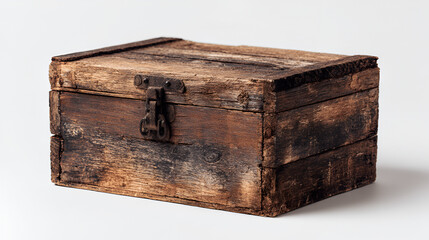 Rustic wooden box with a weathered finish and a metal latch, showcasing craftsmanship and vintage appeal, perfect for storage or decorative purposes in various settings