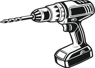 Silhouette Illustration of a Cordless Electric Drill