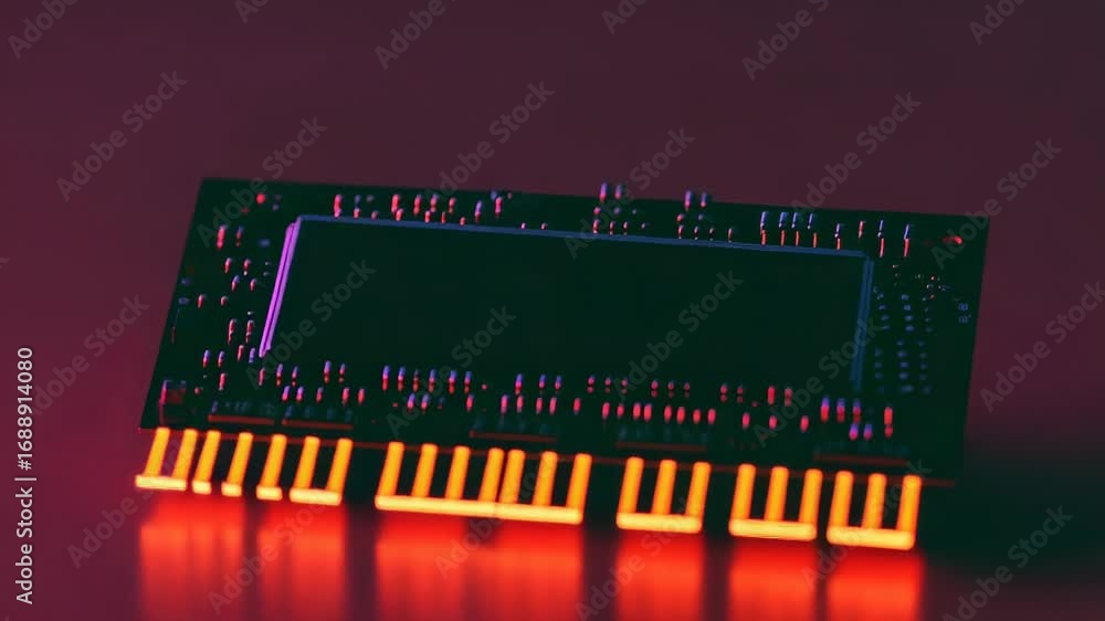 Aufkleber electronic circuit board showing computer hardware components illuminated by red and pink light