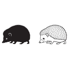 Compact Hedgehog Silhouette & Hedgehog Lineart – Hedgehog Vector Style Emphasizing Neat Wildlife Form – Black Vector of Hedgehog – Vector Set of Hedgehog