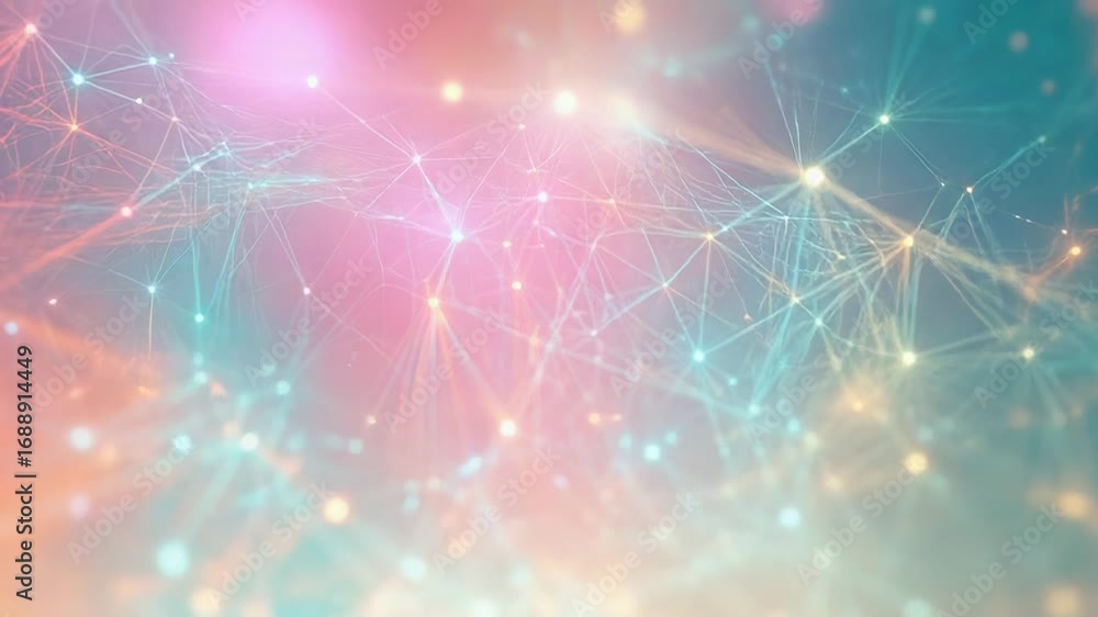 Poster abstract network connections expanding in digital space with glowing nodes