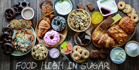 Food products high in added sugar. Junk food