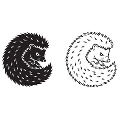 Crisp Hedgehog Silhouette & Hedgehog Lineart – Hedgehog Vector Template Highlighting Strong Features – Black Vector of Hedgehog – Vector Set of Hedgehog