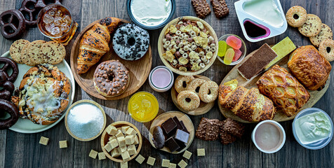 Food products high in added sugar. Junk food