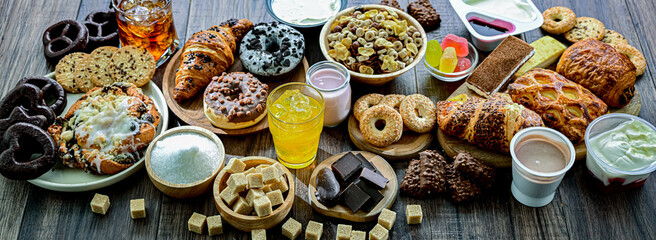 Food products high in added sugar. Junk food