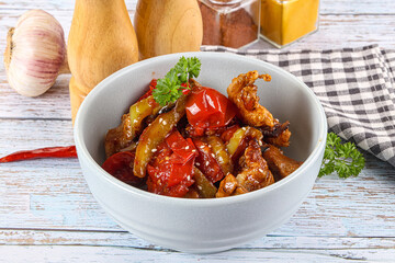 Pork with oyster sauce and vegetables