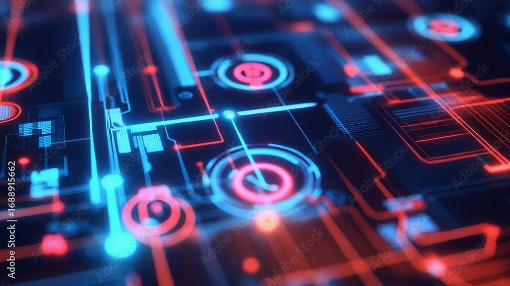 Aufkleber futuristic electronic circuit board pulsating with data flow