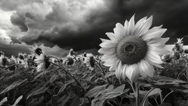 A sunflower stands tall in a green field, with a bright yellow center