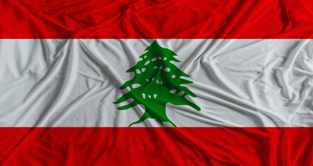 Lebanese flag with fabric texture background. National flag of Lebanon with cloth texture