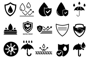 Set of icons water proof, weather resistant set icon 