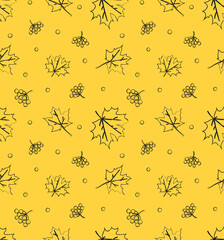 Outline maple print. Seamless foliage pattern. Hand drawn maple pattern. 