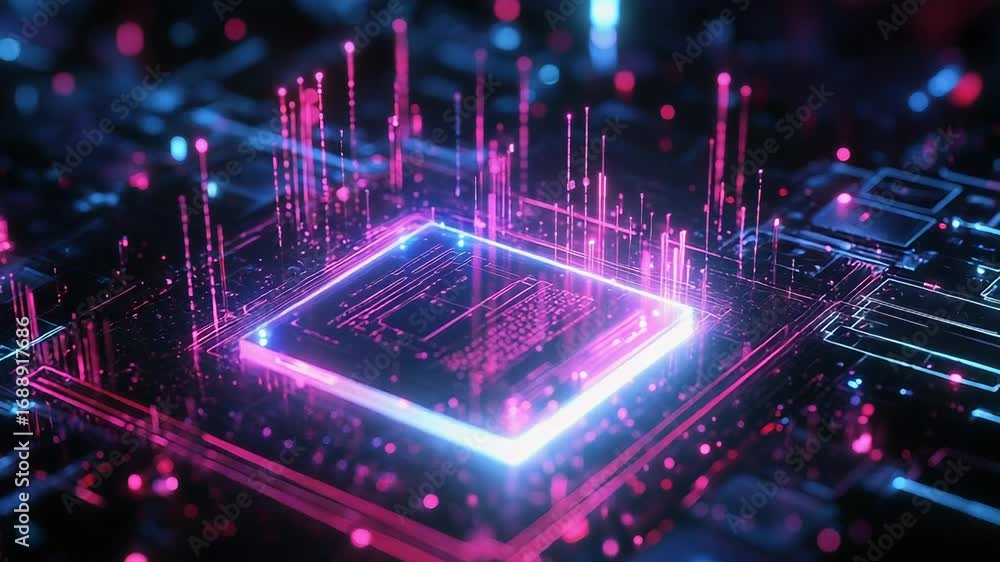 Aufkleber quantum computing processor sending data through futuristic circuitry