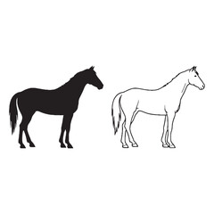 Elegant Horse Silhouette & Horse Lineart – Horse Vector Design Highlighting Strong Equine Form – Black Vector of Horse – Vector Set of Horse