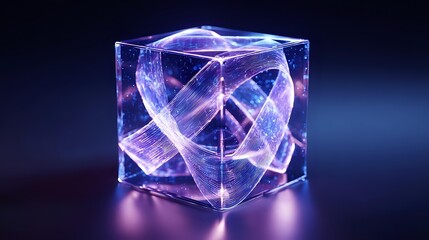 Ribbon encased in glowing transparent cube with light effects symbolizing strength