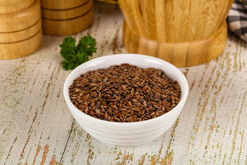 Brown flax seeds in the bowl