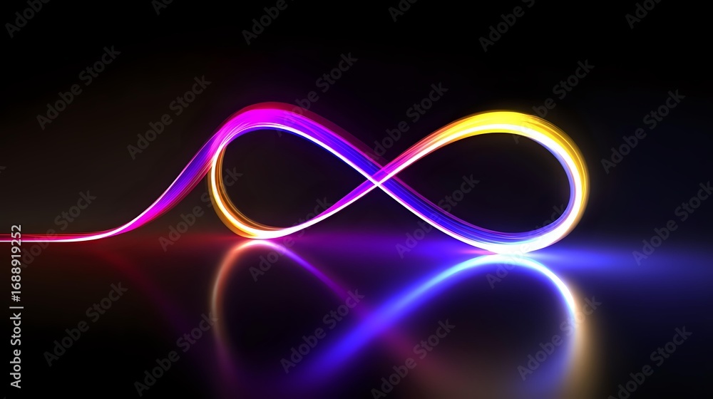 Aufkleber ribbon shape glowing in neon style on dark gradient background with smooth reflections
