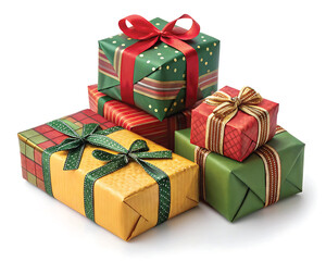 Colorful Christmas Gifts Pile on White Background