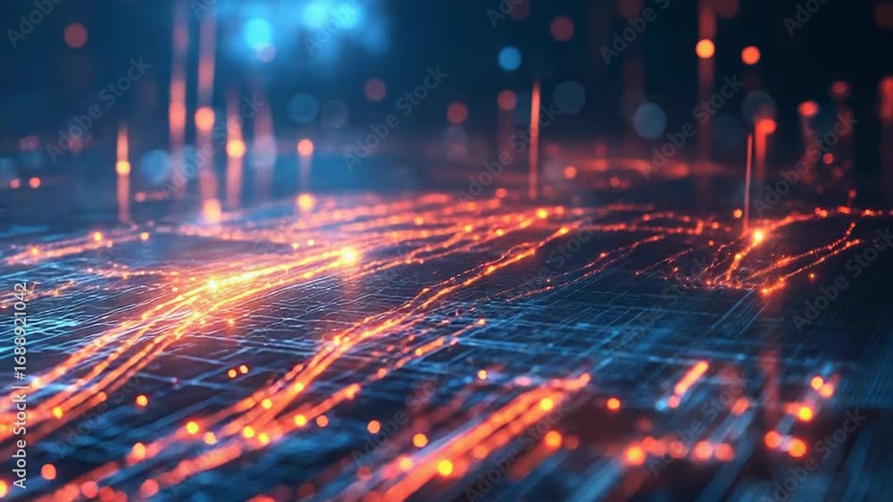 Aufkleber futuristic data stream flowing through cyberspace with glowing particles