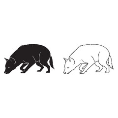 Stylized Hyena Silhouette & Hyena Lineart – Hyena Vector Drawing Featuring Clean Line Composition – Hyena Illustration – Silhouette and Lineart Set of Hyena