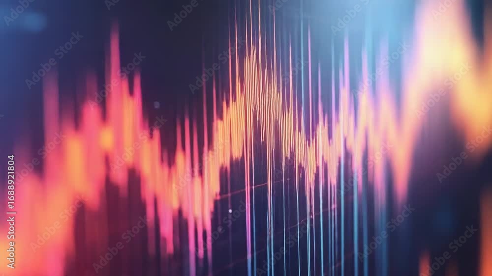 Poster colorful digital chart showing market trend analysis with glowing lines and data points