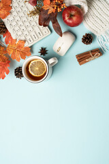 Autumn workcpase flat lay background.