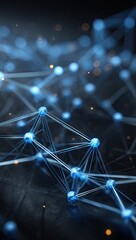 Abstract network of glowing blue spheres connected by lines.