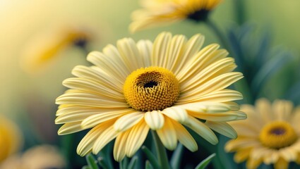 Obraz premium A close-up of a yellow and white daisy flower with blurred background.