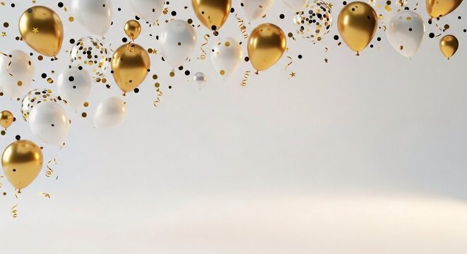 Celebratory Balloons Golden and White Party Decorations with Confetti for Festive Cheer