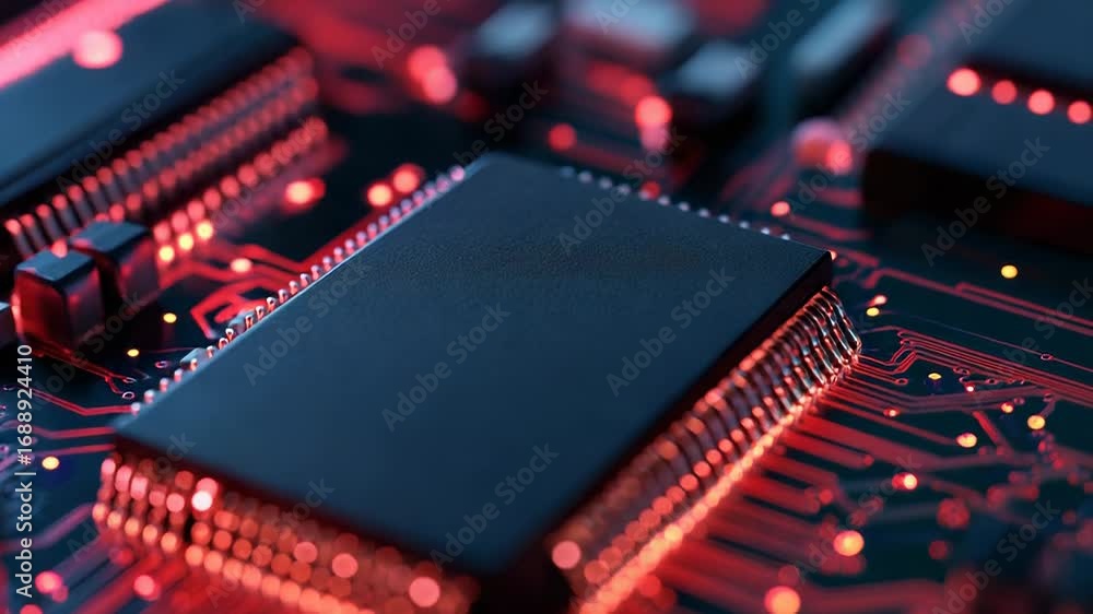 Aufkleber cpu processing data on motherboard with red lights