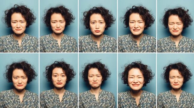 Emotional Spectrum: A poignant montage captures a range of emotions on a single individual's face, each frame echoing the depth of human feelings. A visual narrative that speaks volumes.