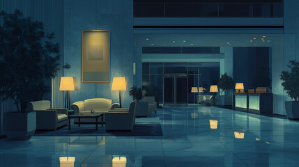 Contemporary Hotel Lobby wth Cozy Lighting
