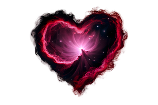 Heart shaped nebula in deep space isolated on transparent background romantic cosmic scene with stars and galaxy - Powered by Adobe