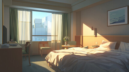 Sunlit Modern Hotel Room Iterior