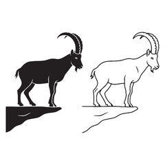 Elegant Ibex Silhouette & Ibex Lineart – Ibex Vector Graphic Featuring Refined Alpine Style – Ibex Illustration – Silhouette and Lineart Set of Ibex